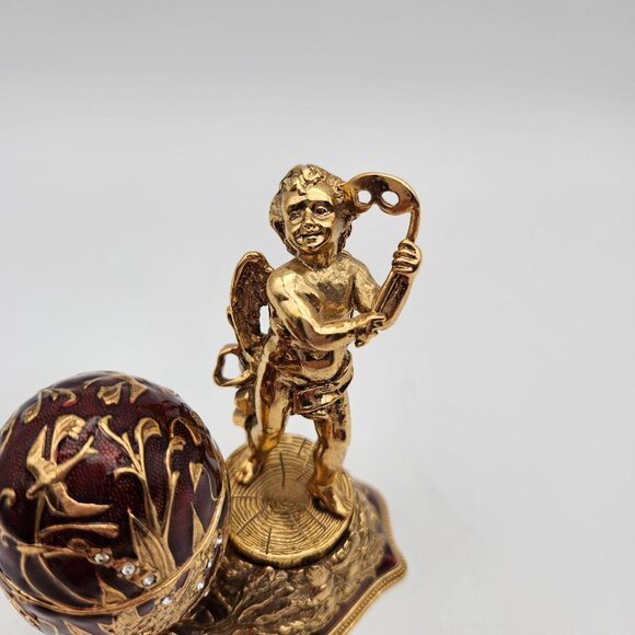 Edgar Berebi Gold Cherub Figurine Egg Trinket Box w/Comedy Tragedy Mask Pendant - Picture 5 of 12